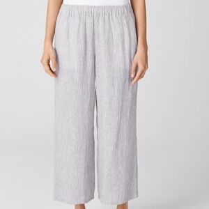 EILEEN FISHER Petite Organic Linen White Striped Wide Leg Cropped Pants